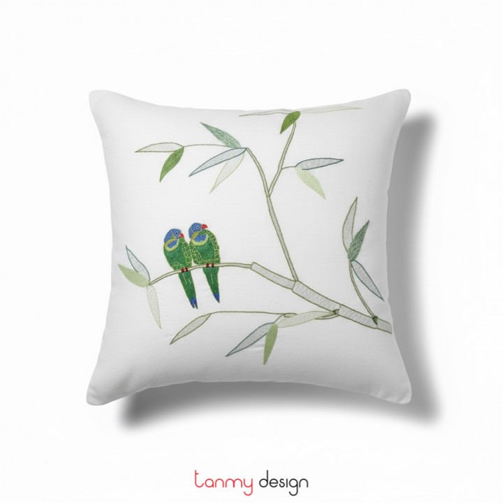 Cushion cover- Bamboo and bird embroidery